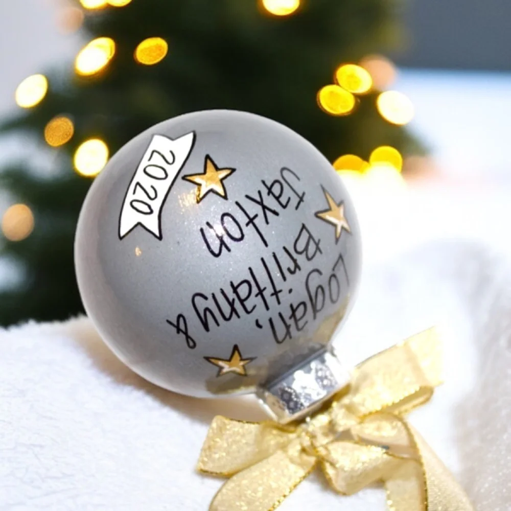 “Our First Christmas as a Family of Three” Personalized Ornament | Hand-Painted